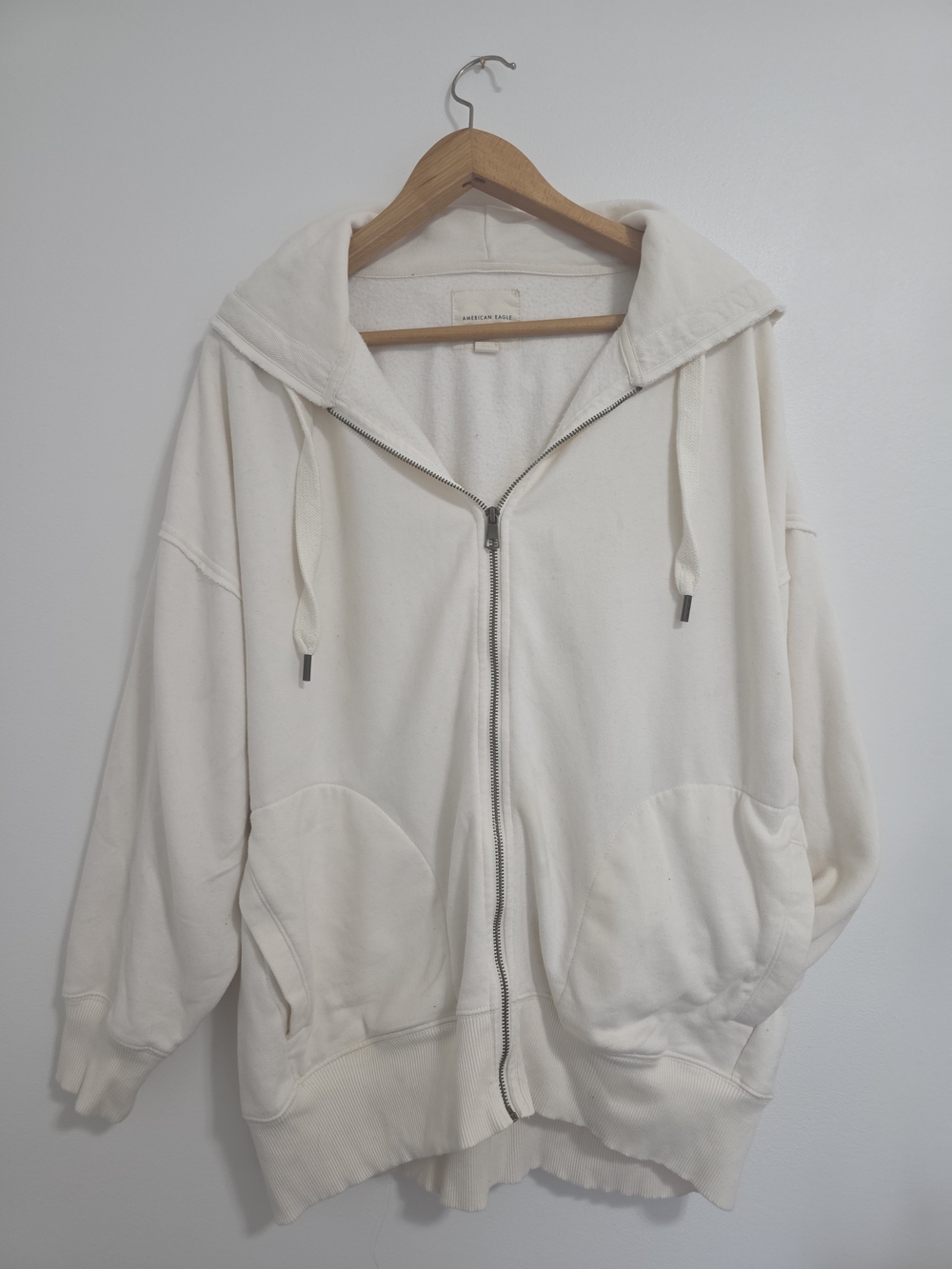 American Eagle Outfitters Oversized Cream Zip Hoodie